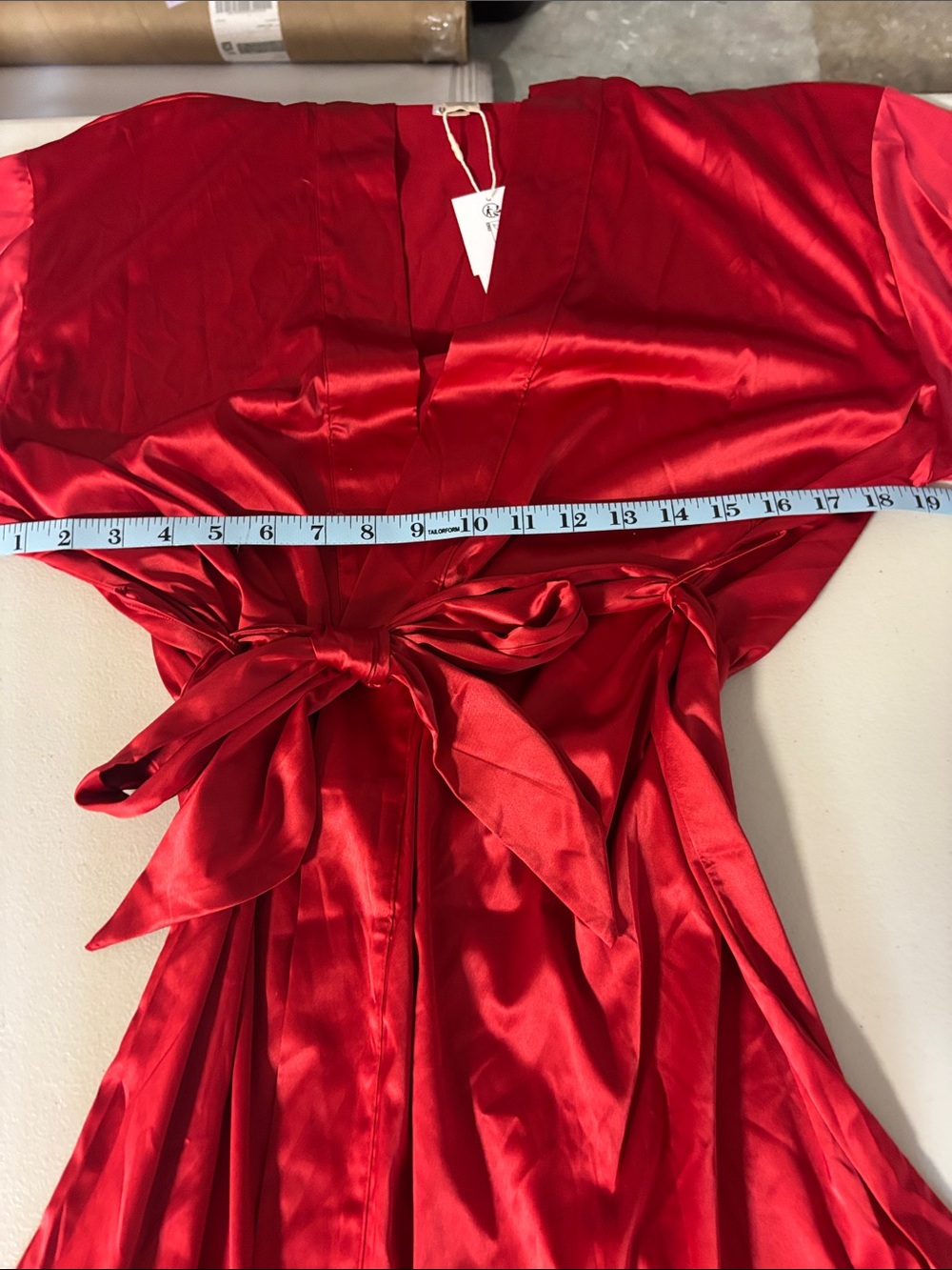 Red Satin Tie-Waist Kimono Robe by